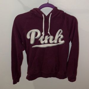 Pink Victoria secret maroon hoodie with pink embroidered gray and white logo